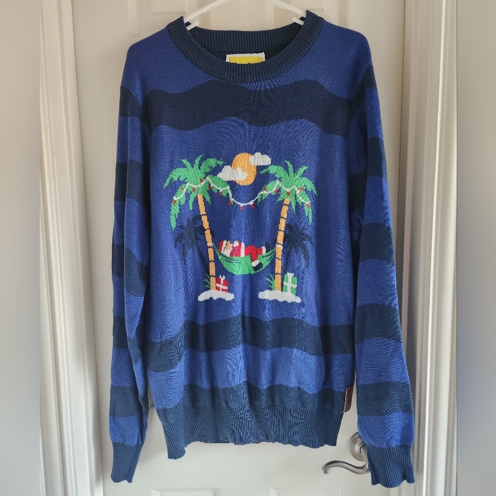 Tipsy Elves Men's Size XL Navy Striped Hammock Holiday Ugly Christmas‎ Sweater